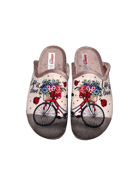 Adam's Shoes Χειμερινές Γυναικείες Παντόφλες σε Μπεζ Χρώμα