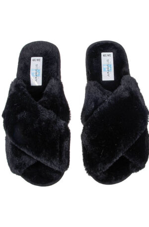 Amaryllis Slippers Χειμερινές Γυναικείες Παντόφλες με γούνα σε Μαύρο Χρώμα