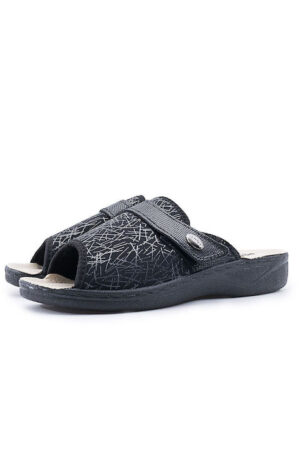 Adam's Shoes Δερμάτινες Χειμερινές Γυναικείες Παντόφλες σε Μαύρο χρώμα