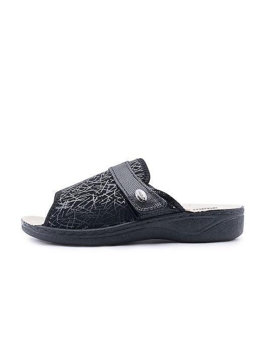 Adam's Shoes Δερμάτινες Χειμερινές Γυναικείες Παντόφλες σε Μαύρο χρώμα - Image 2