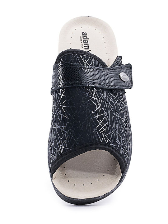 Adam's Shoes Δερμάτινες Χειμερινές Γυναικείες Παντόφλες σε Μαύρο χρώμα - Image 3